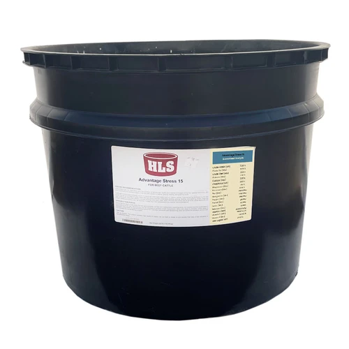 HLS ADVANTAGE STRESS 15, FOR BEEF CATTLE, 225# BLACK TUB