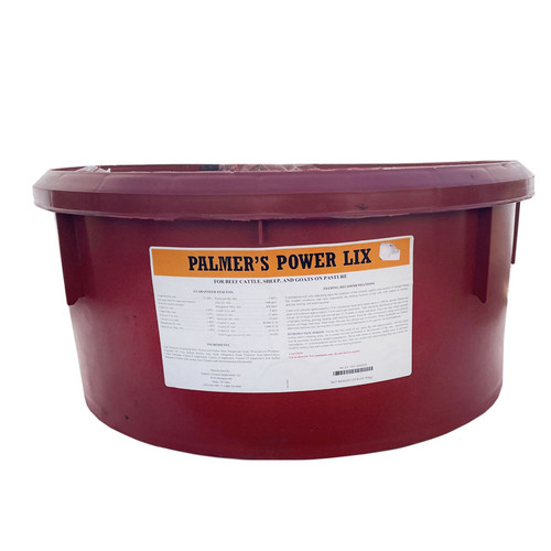 PALMER'S POWER-LIX, FOR BEEF CATTLE SHEEP AND GOATS ON PASTURE, 125# RED TUB
