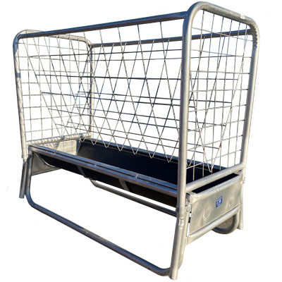 BUNK FEEDER WITH WIRE HAY RACK, RANCHER 6' GALVANIZED METAL ENDED WITH POLY LINER