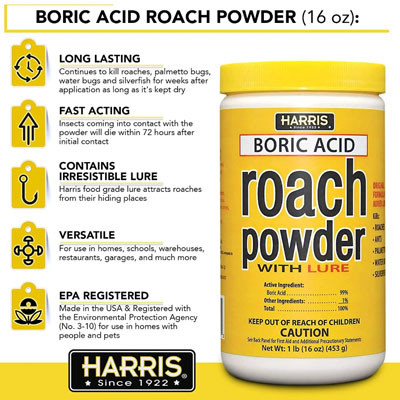 HARRIS BORIC ACID ROACH POWDER, 16oz, BAR-16
