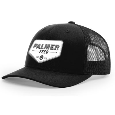 PALMER'S TRUCKER CAP BLACK MESH/BLACK FRONT, CHEVRON WHITE LOGO PATCH