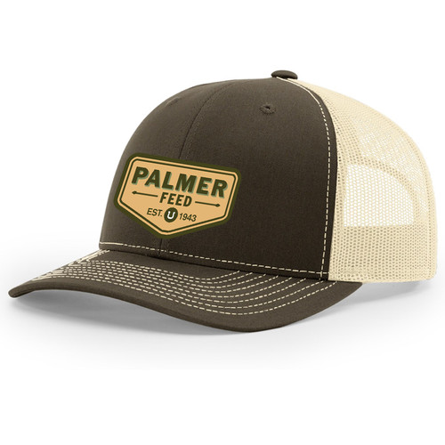 PALMER'S TRUCKER CAP COFFEE BROWN MESH/KHAKI FRONT, CHEVRON GREEN LOGO PATCH
