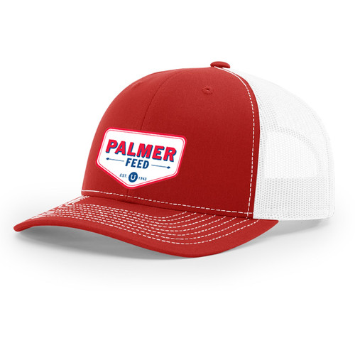 PALMER'S TRUCKER CAP WHITE MESH/RED FRONT, CHEVRON RED LOGO PATCH