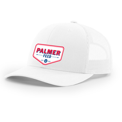 PALMER'S TRUCKER CAP WHITE MESH/WHITE FRONT, CHEVRON RED LOGO PATCH