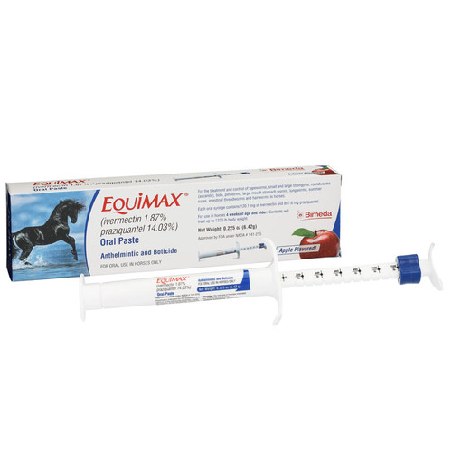 EQUIMAX (ivermectin 1.87%/Praziquantel 14.03%) ORAL PASTE FOR HORSES, ANTHELMINTIC AND BOTICIDE, 6.42g, BIMEDA