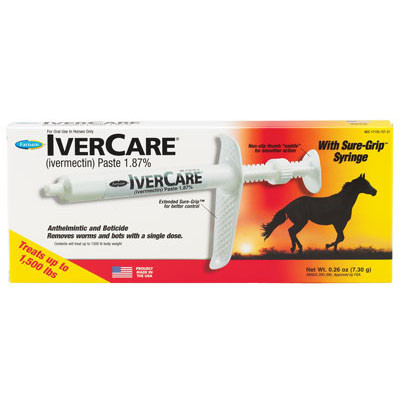 IVERCARE (Ivermectin paste 1.87%) ANTHELMINTIC AND BOTICIDE EQUINE PASTE- REMOVED WORMS AND BOTS WITH SINGLE DOSE, APPLE FLAVOR, 7.30g, FARNAM