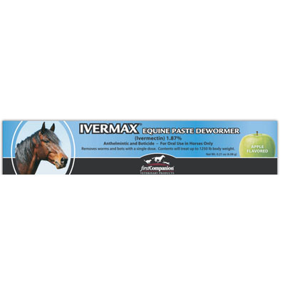 IVERMAX EQUINE PASTE DEWORMER (Ivermectin paste 1.87%), ANTHELMINTIC AND BOTICIDE, APPLE FLAVOR, 6.08g, FIRST COMPANION