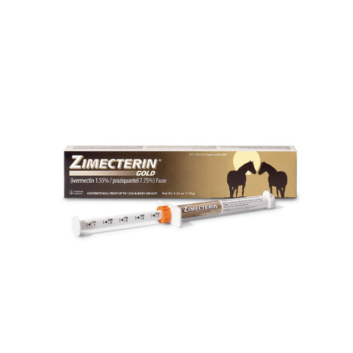 ZIMECTERIN GOLD (Ivermectin 1.55%/Praziquantel 7.75%) HORSE PASTE- REMOVES ROUNDWORMS, TAPEWORMS AND BOTS WITH A SINGLE DOSE, 7.35g, MERIAL