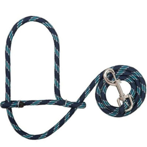 *D 3/8" POLY ROPE SHEEP HALTER WITH SNAP, DARK BLUE/TURQUOISE