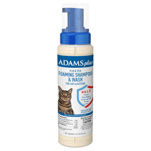 ADAMS PLUS FLEA & TICK FOAMING SHAMPOO AND WASH 10oz, FOR CATS & KITTENS