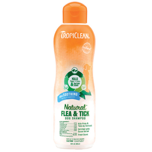 TROPICLEAN FLEA AND TICK SOOTHING SHAMPOO FOR DOGS, 20oz, ALL NATURAL TROPICLEAN FLEA AND TICK SOOTHING SHAMPOO FOR DOGS, 20oz, ALL NATURAL