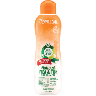 TROPICLEAN MAX STRENGTH FLEA AND TICK SHAMPOO, 20oz, ALL NATURAL