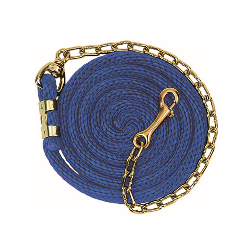 5/8" X 8'6" (including chain) POLY LEAD ROPE WITH BRASS PLATED SWIVEL CHAIN, SOLID BLUE 35-2125-S4