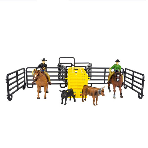 BIG COUNTRY TOY ROPER SET, INCLUDES 2 COWBOYS, NFR ROPING CHUTE, ROPING STEER, ROPING CALF, & 7 PIECE CORRAL FENCE
