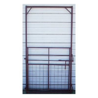 GATE, 5' BOW GATE 4'TALL W/4X4 MESH, 1/2 PIPE & 1/2 4X4" MESH (RED PRIMER)