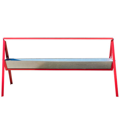 4' GROUND V-TROUGH, RED LEGS/GALVANIZED TROUGH