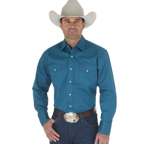 MS71419 COWBOY CUT FIRM FINISH LONG SLEEVE WESTERN SNAP SOLID WORK SHIRT IN DARK TEAL