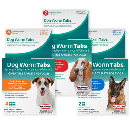 DURVET DOG WORM TABS 45 + lbs 2 ct
(praziquantel/pyrantel pamoate/febantel)