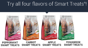 Woody's Smart Treats® are SMART because they are grain free, low starch and fiber rich. Smart Treats® are a TREAT because your horse will love the taste! Smart Treats® are made with an alfalfa and beet pulp base for high palatability. Whether you just want to say hello or offer a reward after a ride, they will come running if they know you have a Woody's Smart Treat®! Shop Affordable, Best Price and Deals on all your Woody's Horse Nutrition horse treats at Pilot Point Feed Store. We are your One-Stop-Shop! Woody's Smart Treats® are SMART because they are grain free, low starch and fiber rich. Smart Treats® are a TREAT because your horse will love the taste! Smart Treats® are made with an alfalfa and beet pulp base for high palatability. Whether you just want to say hello or offer a reward after a ride, they will come running if they know you have a Woody's Smart Treat®! Shop Affordable, Best Price and Deals on all your Woody's Horse Nutrition horse treats at Pilot Point Feed Store. We are your One-Stop-Shop!