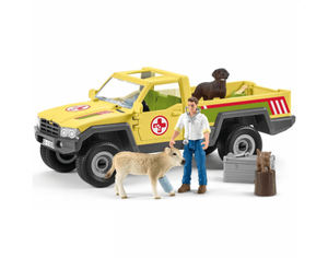 A calf on the farm has sprained its foot. The vet jumps in his pickup straight away with his Labrador and the cat, and heads off to examine the calf. The vet’s case with medication and bandages is always in the loading bay of his pickup. He bandages the calf right away and drives it to the veterinary practice. After the X-ray it can recuperate there before being taken back to the farm. Shop Affordable, Best Price and Deals on all your Schleich Toys at Pilot Point Feed Store! A calf on the farm has sprained its foot. The vet jumps in his pickup straight away with his Labrador and the cat, and heads off to examine the calf. The vet’s case with medication and bandages is always in the loading bay of his pickup. He bandages the calf right away and drives it to the veterinary practice. After the X-ray it can recuperate there before being taken back to the farm. Shop Affordable, Best Price and Deals on all your Schleich Toys at Pilot Point Feed Store!