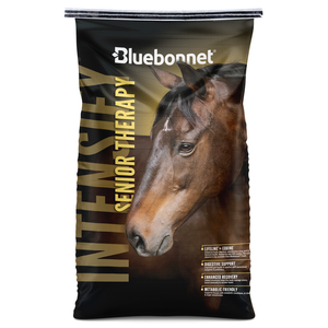 Bluebonnet Feeds Intensify Senior Therapy Horse Food is a dust-free, grain-free feed specially designed for your senior hoofed buddy or for horses with sensitive digestive systems. Formulated by equine nutrition experts, it contains high-quality protein sources and elevated fat levels. It’s suitable for growth, performance, breeding and maintenance horses of all ages. Use it as a complete feed or in addition to hay or pasture. This versatile recipe is also ideal for horses with dust allergies and those with poor teeth. Shop affordable, best prices and deals on all your BlueBonnet horse feeds at Pilot Point Feed Store! We're your go-to BlueBonnet Dealer! Bluebonnet Feeds Intensify Senior Therapy Horse Food is a dust-free, grain-free feed specially designed for your senior hoofed buddy or for horses with sensitive digestive systems. Formulated by equine nutrition experts, it contains high-quality protein sources and elevated fat levels. It’s suitable for growth, performance, breeding and maintenance horses of all ages. Use it as a complete feed or in addition to hay or pasture. This versatile recipe is also ideal for horses with dust allergies and those with poor teeth. Shop affordable, best prices and deals on all your BlueBonnet horse feeds at Pilot Point Feed Store! We're your go-to BlueBonnet Dealer!