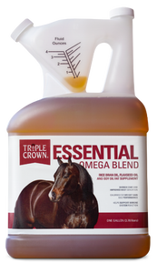 Triple Crown Essential Omega Blend is a unique combination of rice bran oil, flaxseed oil and soy oil. The Omega-3 fatty acids are required for optimal immune system function and improved hair and hoof condition, while Omega-6 fatty acids are effectively used for extra calories by hardworking horses or hard keepers. A HIGH FAT SUPPLEMENT. IDEAL FOR BALANCING OMEGA-3 AND OMEGA-6 FATTY ACIDS IN ALL HORSES. Shop Affordable, Best Price and Deal on Triple Crown Horse Feed and Supplements at Pilot Point Feed Store. We're your local Triple Crown Dealer! Triple Crown Essential Omega Blend is a unique combination of rice bran oil, flaxseed oil and soy oil. The Omega-3 fatty acids are required for optimal immune system function and improved hair and hoof condition, while Omega-6 fatty acids are effectively used for extra calories by hardworking horses or hard keepers. A HIGH FAT SUPPLEMENT. IDEAL FOR BALANCING OMEGA-3 AND OMEGA-6 FATTY ACIDS IN ALL HORSES. Shop Affordable, Best Price and Deal on Triple Crown Horse Feed and Supplements at Pilot Point Feed Store. We're your local Triple Crown Dealer!
