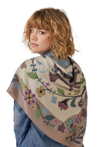 We design a signature scarf to accompany every collection and they’ve become a bit of a collector’s item all their own – one Wolfie even assembled several into a kimono-like beauty! This season’s signature scarf has strong way-back-when vibes that are a nod to the era of Walker Riddle and the Chisolm Trail, with softened earthy shades a depiction of a horseback cattleman herding a longhorn, surrounded by florals for a touch of femininity.
color: print
content: 100% viscose
embellishments: custom Double D print
size: 36" x 36"
style number: Scarf-132
collection: Walker
in stock We design a signature scarf to accompany every collection and they’ve become a bit of a collector’s item all their own – one Wolfie even assembled several into a kimono-like beauty! This season’s signature scarf has strong way-back-when vibes that are a nod to the era of Walker Riddle and the Chisolm Trail, with softened earthy shades a depiction of a horseback cattleman herding a longhorn, surrounded by florals for a touch of femininity.
color: print
content: 100% viscose
embellishments: custom Double D print
size: 36" x 36"
style number: Scarf-132
collection: Walker
in stock