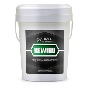 Rewind® is designed to support healthy joints and flexibility, and help ease occasional stiffness and soreness in horses. The unique omega-3 fatty acid (ETA) in Rewind® helps decrease normal inflammatory pathways, therefore enhancing the body’s normal repair of joints. Benefits of using Rewind daily include:
May help ease aches and discomfort caused by training and competition.
May help discomfort associated with normal daily exercise and activity.
May help reduce inflammation associate with training and competition.
Maintains a normal inflammatory cytokine cascade.
Contains natural ingredients which are show-safe.
Promotes healthy joints.
Helps maintain joint mobility.
Eases joint stiffness due to normal daily exercise and activity. Rewind® is designed to support healthy joints and flexibility, and help ease occasional stiffness and soreness in horses. The unique omega-3 fatty acid (ETA) in Rewind® helps decrease normal inflammatory pathways, therefore enhancing the body’s normal repair of joints. Benefits of using Rewind daily include:
May help ease aches and discomfort caused by training and competition.
May help discomfort associated with normal daily exercise and activity.
May help reduce inflammation associate with training and competition.
Maintains a normal inflammatory cytokine cascade.
Contains natural ingredients which are show-safe.
Promotes healthy joints.
Helps maintain joint mobility.
Eases joint stiffness due to normal daily exercise and activity.