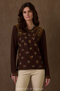 A TOP WITH AN ADDED TOUCH.
This rich ‘bronco’ brown top is adorned with a custom print embellished by intricate embroidery and beadwork and finished with the elevated detail of a split-cuff sleeve. A great piece for adding a little something extra to your everyday outfit.
color: bronco
content: 68% rayon, 26% poly, 4% spandex
embellishments: printing, embroidery, beading
fit: Classic slim fit tee
T4132
collection: The Wash House
In stock A TOP WITH AN ADDED TOUCH.
This rich ‘bronco’ brown top is adorned with a custom print embellished by intricate embroidery and beadwork and finished with the elevated detail of a split-cuff sleeve. A great piece for adding a little something extra to your everyday outfit.
color: bronco
content: 68% rayon, 26% poly, 4% spandex
embellishments: printing, embroidery, beading
fit: Classic slim fit tee
T4132
collection: The Wash House
In stock