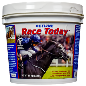 Race Today is a proven alternative to Lasix and other, damaging, Vitamin K-rich bleeding supplements, that does not deplete electrolytes OR cause iron imbalances. Created and tested by veterinarians, 95% of horses put on Race Today show no signs of bleeding.
Use in conjunction, or in place of your out-of-date bleeding management program, and see how it helps your horse!
Size: 6.6lb Bucket Race Today is a proven alternative to Lasix and other, damaging, Vitamin K-rich bleeding supplements, that does not deplete electrolytes OR cause iron imbalances. Created and tested by veterinarians, 95% of horses put on Race Today show no signs of bleeding.
Use in conjunction, or in place of your out-of-date bleeding management program, and see how it helps your horse!
Size: 6.6lb Bucket