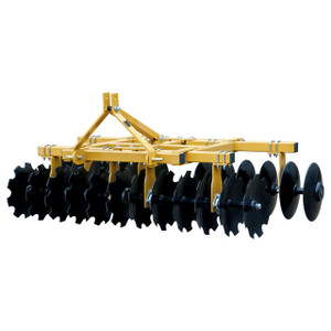 The Heavy Duty Tillage Disc is the heaviest in its class. This tillage disc can be used for general purpose tillage to plowing through even the toughest of soils. Features a heavy duty square steel tube box frame design. Adjustable disc gangs (adjust depth and angle). Long-lasting bearings. UV resistant powder coat finish. Category 1 quick hitch compatible up to 45HP max. The Heavy Duty Tillage Disc is the heaviest in its class. This tillage disc can be used for general purpose tillage to plowing through even the toughest of soils. Features a heavy duty square steel tube box frame design. Adjustable disc gangs (adjust depth and angle). Long-lasting bearings. UV resistant powder coat finish. Category 1 quick hitch compatible up to 45HP max.