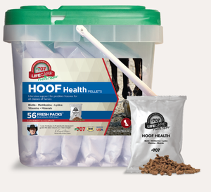 Each serving of Formula 707 Hoof Health Fresh Packs contains d-biotin (a B-vitamin vital to hoof health), DL-methionine and L-lysine (essential amino acids), plus minerals calcium, phosphorus, zinc methionine complex, and proteinated manganese and copper to maximize bio-availability. All of these nutrients are blended in a base of yeast culture, dried distillers grains and rice hulls, making Hoof Essentials the most balanced product of its kind. You'll see results in just a few weeks, and dramatic improvements in just a few months. Shop Affordable and Best Price Formula 707 Animal Health Products at Pilot Point Feed Store! Each serving of Formula 707 Hoof Health Fresh Packs contains d-biotin (a B-vitamin vital to hoof health), DL-methionine and L-lysine (essential amino acids), plus minerals calcium, phosphorus, zinc methionine complex, and proteinated manganese and copper to maximize bio-availability. All of these nutrients are blended in a base of yeast culture, dried distillers grains and rice hulls, making Hoof Essentials the most balanced product of its kind. You'll see results in just a few weeks, and dramatic improvements in just a few months. Shop Affordable and Best Price Formula 707 Animal Health Products at Pilot Point Feed Store!