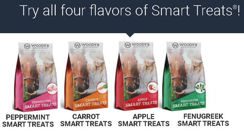 Woody's Smart Treats® are SMART because they are grain free, low starch and fiber rich. Smart Treats® are a TREAT because your horse will love the taste! Smart Treats® are made with an alfalfa and beet pulp base for high palatability. Whether you just want to say hello or offer a reward after a ride, they will come running if they know you have a Woody's Smart Treat®!   Shop Affordable, Best Price and Deals on all your Woody's Horse Nutrition horse treats at Pilot Point Feed Store.  We are your One-Stop-Shop!