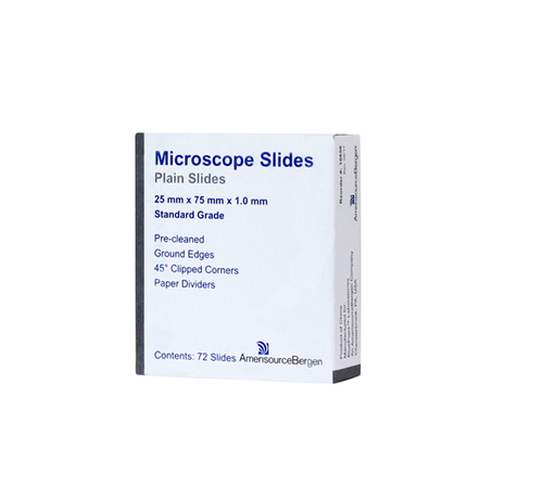 Microscope Slides, Plain Slides from AmerisourceBergen.  72 count.  Single use only.  Pre-cleaned, ground edges.  Finish plain.  25 mm x 75 mm x 1.0 mm.  Standard grade.   Shop affordable, best price and deals on all your breeding supplies and vet supplies at Pilot Point Feed Store!  We are More Than Just A Feed Store.  We're your Go-To-Store!