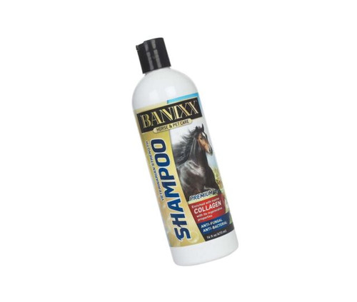 Banixx Veterinary Strength Shampoo is exclusively formulated to aid in the recovery of fungal or bacterial skin infections. Soap-free formula enhanced with marine collagen.