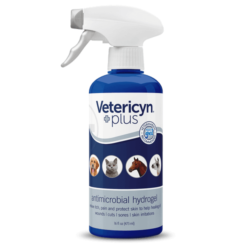 Vetericyn Plus® Antimicrobial Hydrogel is designed to adhere to the site of application, creating a barrier for the wound. The gel sprays in a fine mist and gels on contact to cling to the site and immediately provide soothing relief and protection. The hydrogel provides the optimized moisture (not too wet or too dry) to maximize the wound healing environment while helping to keep dirt and debris out of the area. Vetericyn Plus® Antimicrobial Hydrogel will not cause dermal irritation and is safe for use in sensitive areas. For best results, we recommend flushing and cleansing the wound with Vetericyn Plus® Wound and Skin Care liquid prior to applying the hydrogel.  Shop affordable and best price Animal Health products at Pilot Point Feed Store!