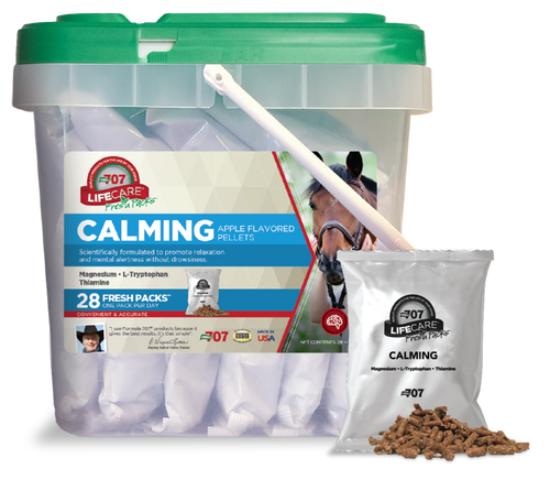 Formula 707 LifeCare Calming Pellets use premium quality magnesium oxide to maximize bioavailability and combines it with two of the agents best known to have a calming effect in horses: thiamine and L-tryptophan.  Shop Affordable and Best Price Formula 707 Animal Health products at Pilot Point Feed Store!