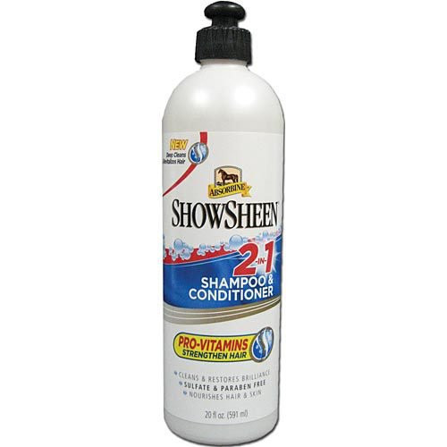 Absorbine  ShowSheen® 2-In-1 Shampoo & Conditioner deep cleans and revitalizes hair in one easy step. The sulfate and paraben-free, pH- balanced formula is specially designed for a horse's sensitive skin. Pro-vitamins nourish the skin and coat and help to strengthen mane and tail hair, eliminating the need for a separate conditioner. 
Shop affordable and best price Animal Shampoo and Conditioner Grooming Supplies at Pilot Point Feed Store!
