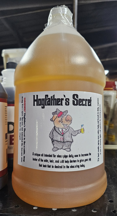 Hogfather's Secret Oil is a unique oil intended for Show Pigs daily use to increase the luster of the Skin and Hair & will help Darken to give your Pig that look that is desired in the showring today.  Can also be used on Dogs, Sheep and cattle!  

Shop Affordable, Best Prices and Deals on all your Hogfather's Secret and show animal grooming supplies at Pilot Point Feed Store.  We are your One-Stop Shop!