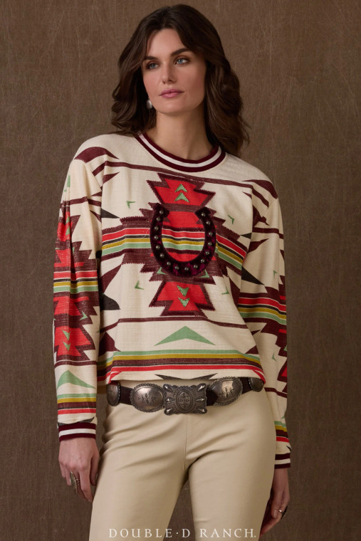 BOLD, BRIGHT, AND A LITTLE BIT LUCKY!
We’re bringing an everyday wearability to this season’s signature blanket print. The saturated hues are lively on this long-sleeved top, and it’s embellished with an applique horseshoe – right-side up to catch the luck!
color: print
content: 60% cotton, 35% poly, 5% spandex
embellishments: studding, applique
fit: Loose fit body and sleeve, cropped length
style number: T4108
collection: Atomic Ranch BOLD, BRIGHT, AND A LITTLE BIT LUCKY!
We’re bringing an everyday wearability to this season’s signature blanket print. The saturated hues are lively on this long-sleeved top, and it’s embellished with an applique horseshoe – right-side up to catch the luck!
color: print
content: 60% cotton, 35% poly, 5% spandex
embellishments: studding, applique
fit: Loose fit body and sleeve, cropped length
style number: T4108
collection: Atomic Ranch