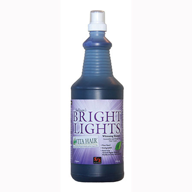 Bright Lights is a fantastic whitening shampoo for brightening and enhancing hair. Intensifies all colors of hair coats. Bright Lights shampoos away yellow tint and stains and leaves a beautiful luster. Recommended for cattle, sheep, swine and goats. Bright Lights is formulated with the purest grade of naturally organic, plant based agricultural re-sources for the utmost in brightening and whitening. This biodegradable, earth safe shampoo is purified to be free of abrasives, petroleums, toxins, or solvents which can be irritating and strip the natural oils and nutrients from your animal’s hair and skin. Enriched with the new VITA HAIR™ vitamin package.  Shop Affordable and Best Priced Sullivan Supply Products at Pilot Point Feed Store!