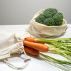 Organic Cotton Muslin Bags with various vegetables