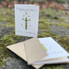 "Praying you have a Merry Christmas" preying-mantis Recycled Christmas Card next to brown envelope
