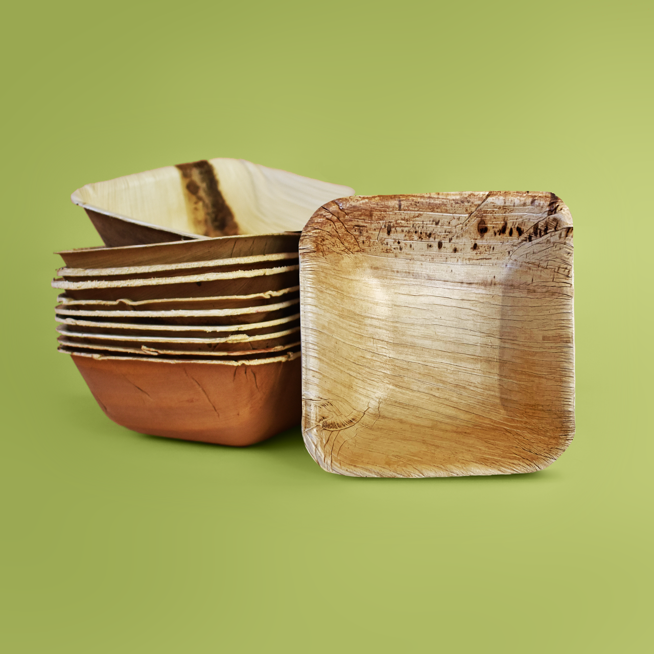 Palm Leaf Deep Square Bowls 5 Inch