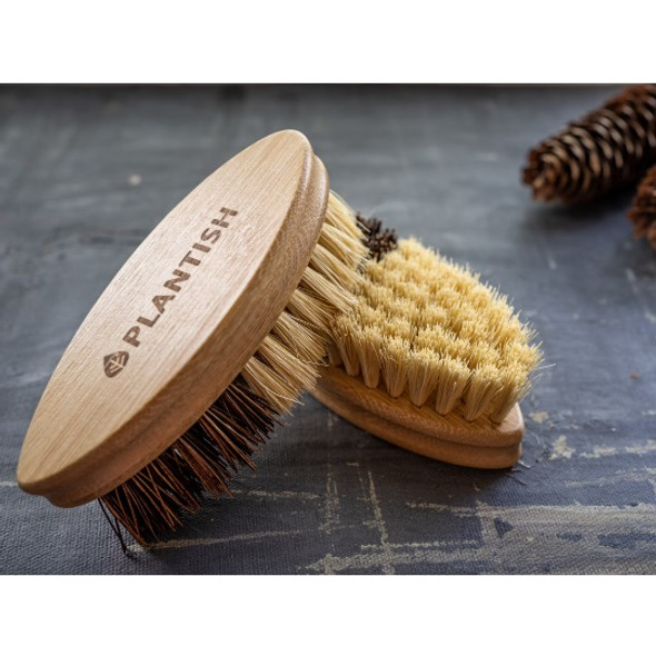 Two Sisal & Palm Vegetable/Cleaning Brushes bamboo handles