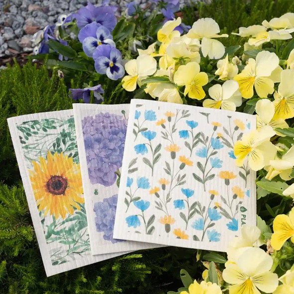 Three Swedish Dish Sponge Cloths in the Sunflowers pack