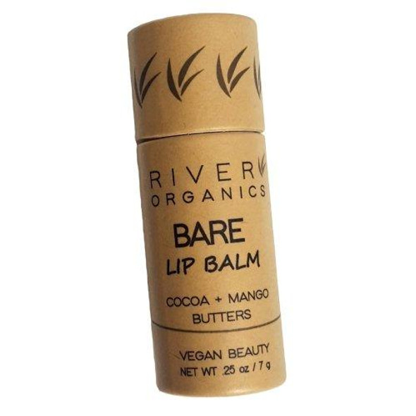 A closed are vegan lip balm in a plastic-free paper push-up tube