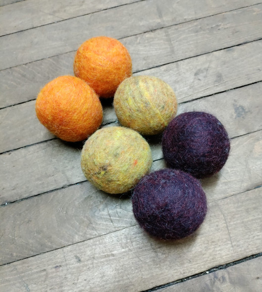 Six mums colored dryer balls in Orange Tan and Purple