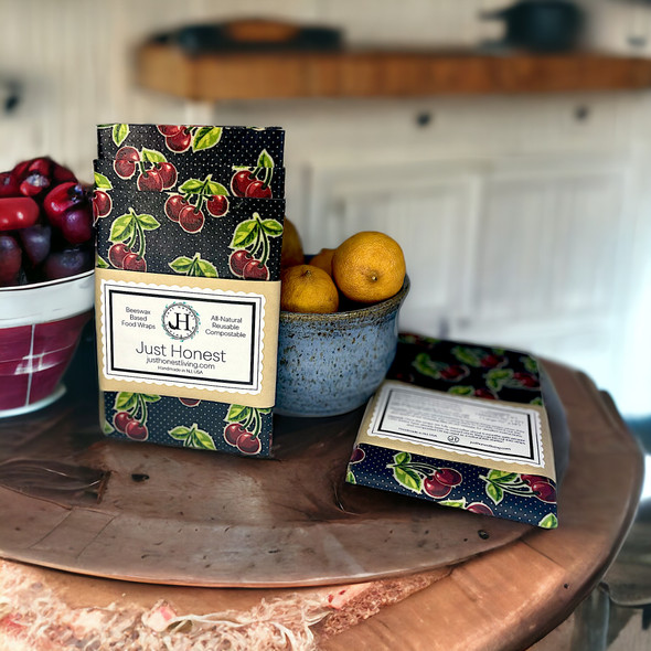 Pack of Dark Cherries Handmade Beeswax Food Wraps