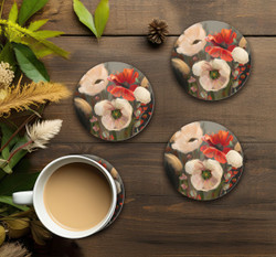 Ceramic Round Coaster Set - Flowers - 4/pk